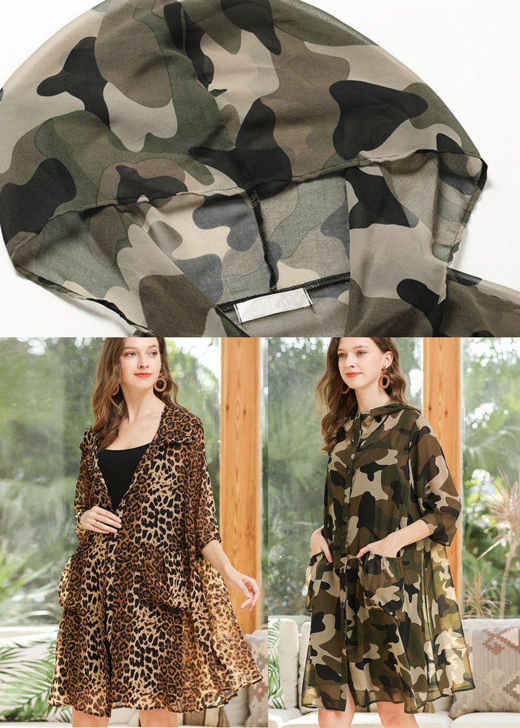 Plus Size Camouflage Hooded Print Chiffon Cardigan Summer