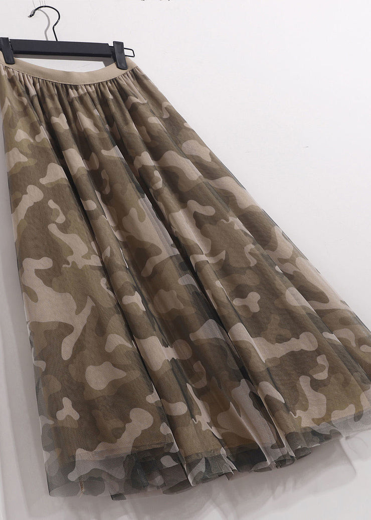 Plus Size Camouflage Print Elastic Waist Tulle Vacation Skirts Spring