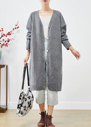 Plus Size Charcoal Grey Oversized Button Down Knit Cardigan Fall