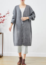 Plus Size Charcoal Grey Oversized Button Down Knit Cardigan Fall