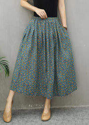 Plus Size Chic Blue Print Linen Skirts Spring