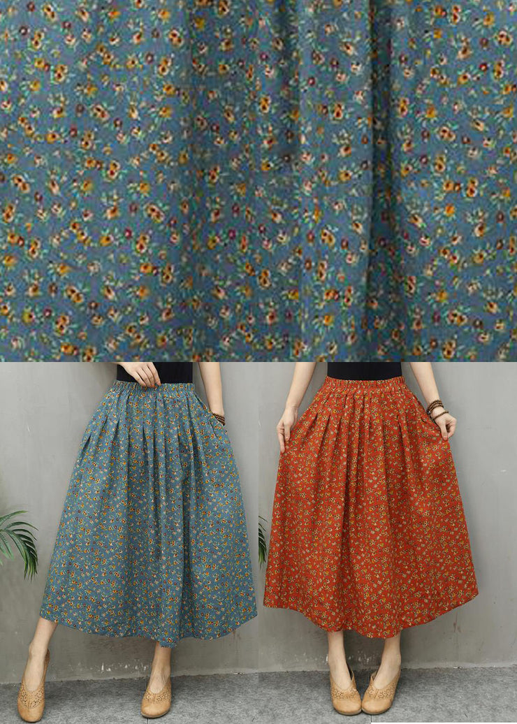 Plus Size Chic Blue Print Linen Skirts Spring