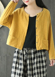 Plus Size Chic Jacquard Mantel mit gelben Knöpfen Frühling