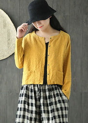 Plus Size Chic Yellow Button Jacquard Coat Spring