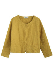 Plus Size Chic Yellow Button Jacquard Coat Spring