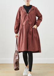 Plus Size Chocolate Hooded Pockets Cotton Coats Fall