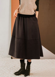 Plus Size Chocolate Solid Patchwork Woolen Skirts Winter
