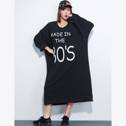 Plus Size Clothing Girl Letter Print Dress Casual Loose Black Dresses