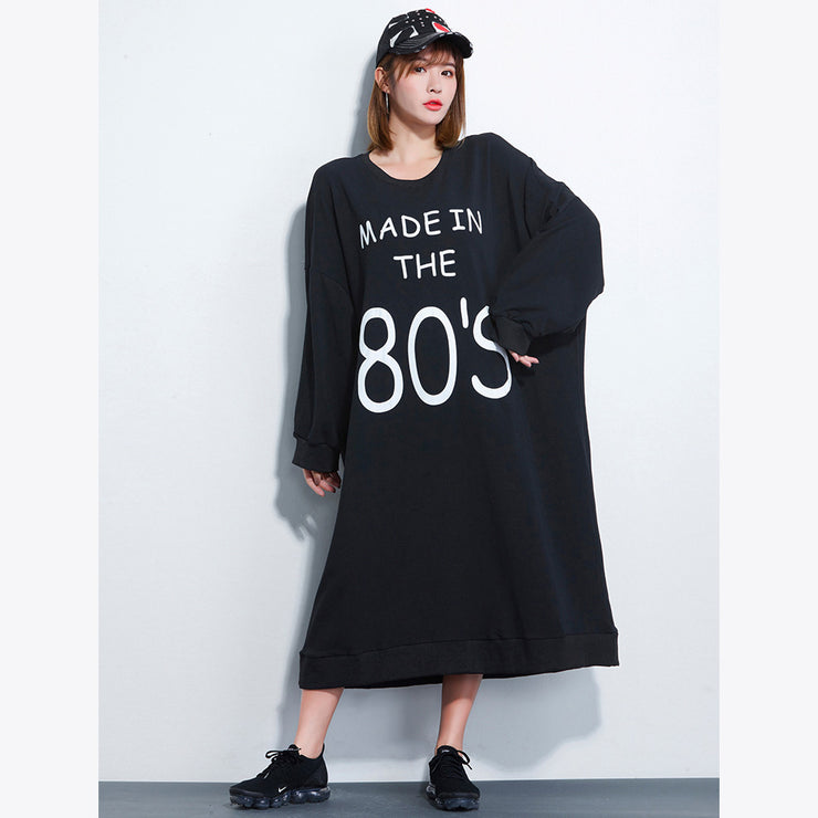 Plus Size Clothing Girl Letter Print Dress Casual Loose Black Dresses