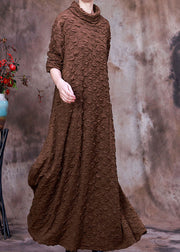 Plus Size Chocolate Asymmetrical Long Dress Spring