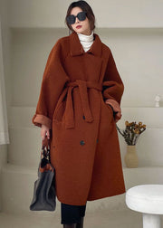 Plus Size Chocolate Button Faux Fur Cinched Winter Coat