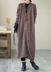 Plus Size Chocolate Button Knit Coats Long Sleeve