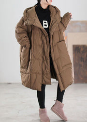 Plus Size Chocolate Hooded Oversized Big Pockets Duck Down Down Coats Winter