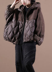 Plus Size Chocolate Hooded Patchwork Duck Down Winter down coat