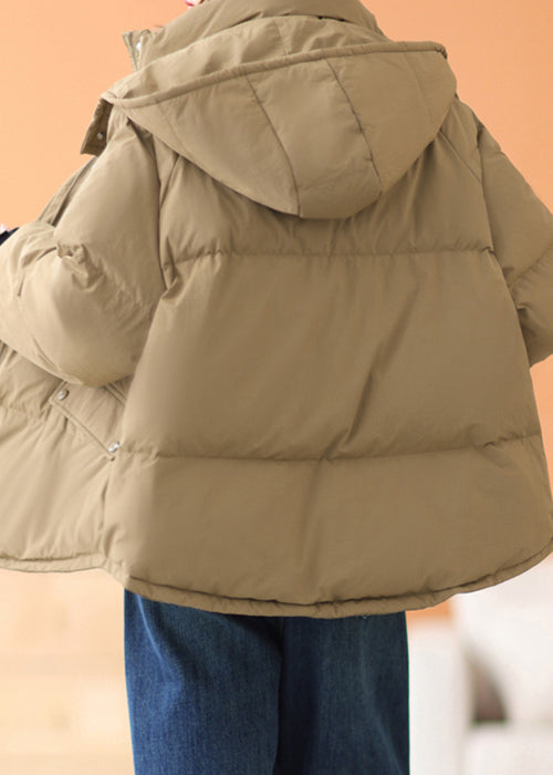 Plus Size Coffee Hooded Zippered Pockets Cotton Filled Parka Winter