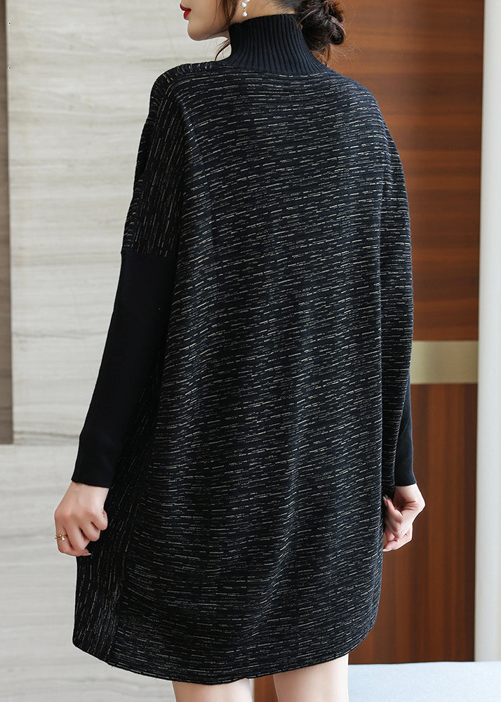 Plus Size Coffee Low High Design Knit Sweater Batwing Sleeve