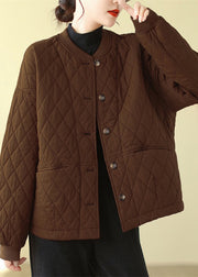 Plus Size Olive Pockets Button Patchwork Fine Cotton Filled Jacket Winter