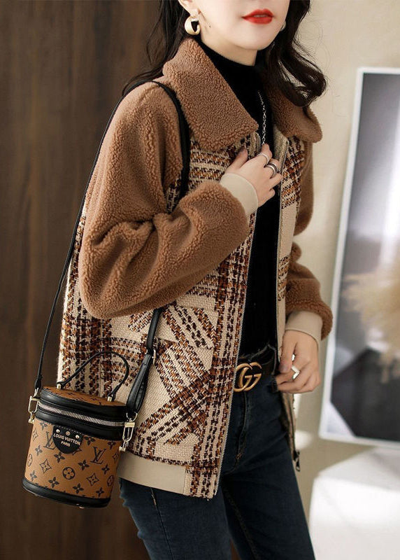Plus Size Coffee Thick Patchwork Teddy Faux Fur Coats Winter