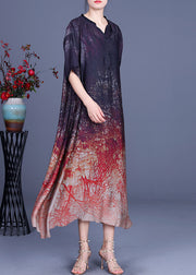 Plus Size Chocolate V Neck asymmetrical design Print Fall Half Sleeve Dress
