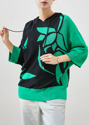 Plus Size Colorblock Hooded Print Knit Pullover Sweatshirt Spring