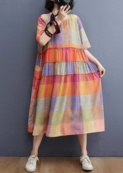 Plus Size Colorblock O-Neck zerknittertes Patchwork-Kleid mit kurzen Ärmeln