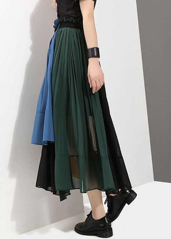 Plus Size Colorblock elastic waist Patchwork Chiffon pleated Skirt Spring