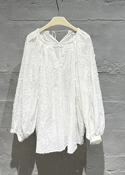 Plus Size Cozy White Embroidered Cotton Shirt Tops Fall