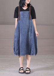 Plus Size Denim Blue Original Design Cotton Strap Long Dresses Summer