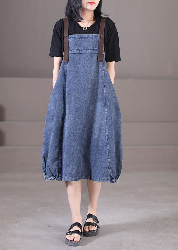 Plus Size Denim Blue Original Design Cotton Strap Lange Kleider Sommer