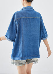 Plus Size Denim Blue Oversized Cotton Coats Half Sleeve