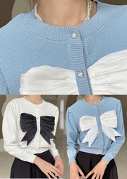 Plus Size Elegant Blue Puff Sleeve Knit Top Spring