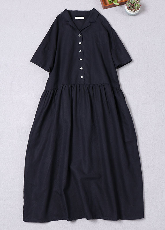 Plus Size Elegant Navy Button wrinkled Dresses Spring