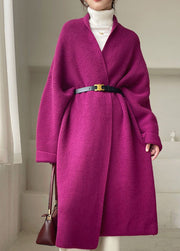 Plus Size Elegant Purple Loose Knit Cardigan Winter
