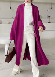 Plus Size Elegant Purple Loose Knit Cardigan Winter