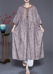 Plus Size Embroidered Print Wrinkled Linen Robe Dresses Summer