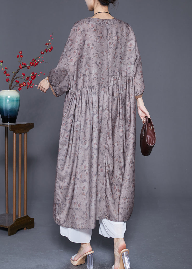 Plus Size Embroidered Print Wrinkled Linen Robe Dresses Summer