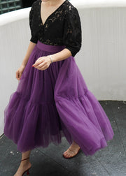 Plus Size Fashion Purple Patchwork Tulle Skirt Spring
