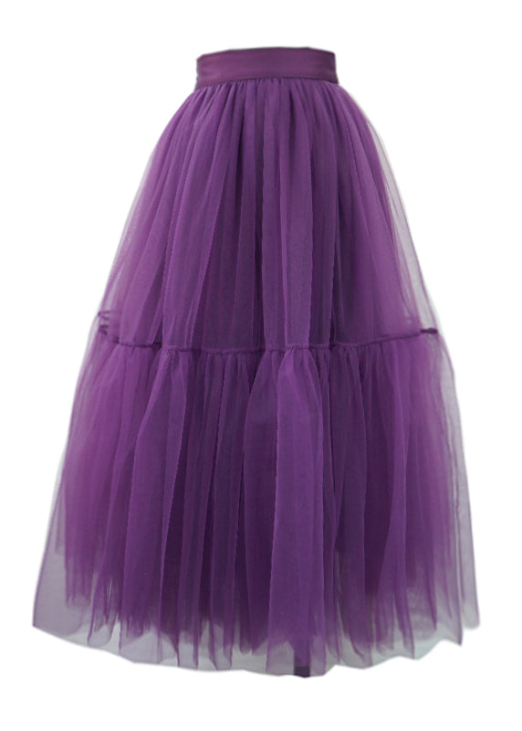 Plus Size Fashion Purple Patchwork Tulle Skirt Spring