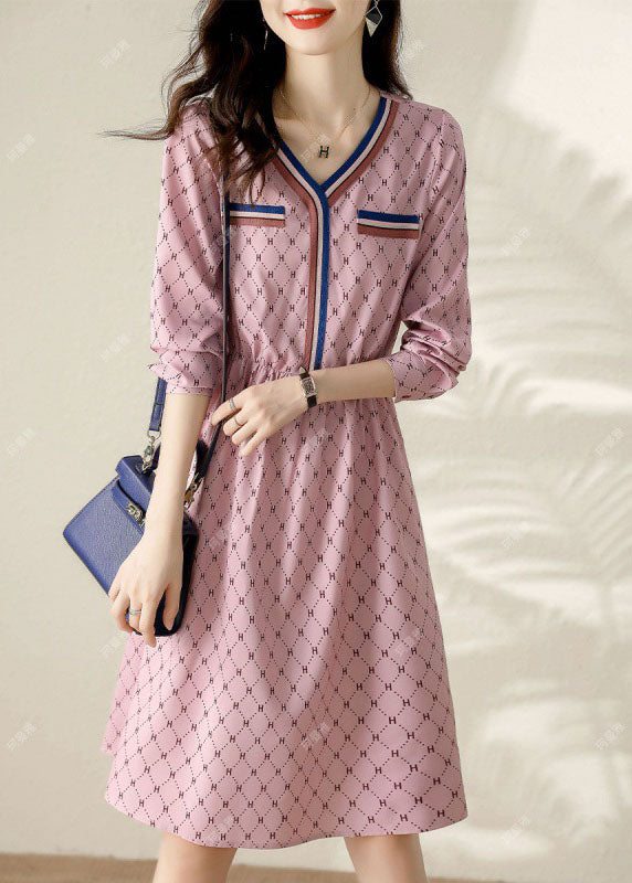 Plus Size Fine Pink Print Patchwork Spring Dresses