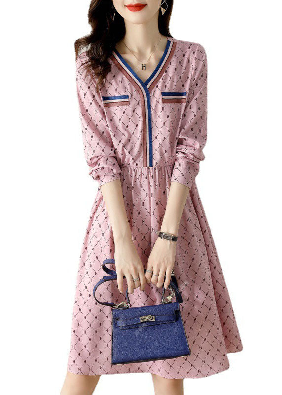 Plus Size Fine Pink Print Patchwork Spring Dresses