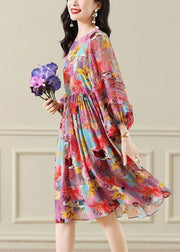 Plus Size Floral O Neck Wrinkled Patchwork Chiffon Long Dress Summer