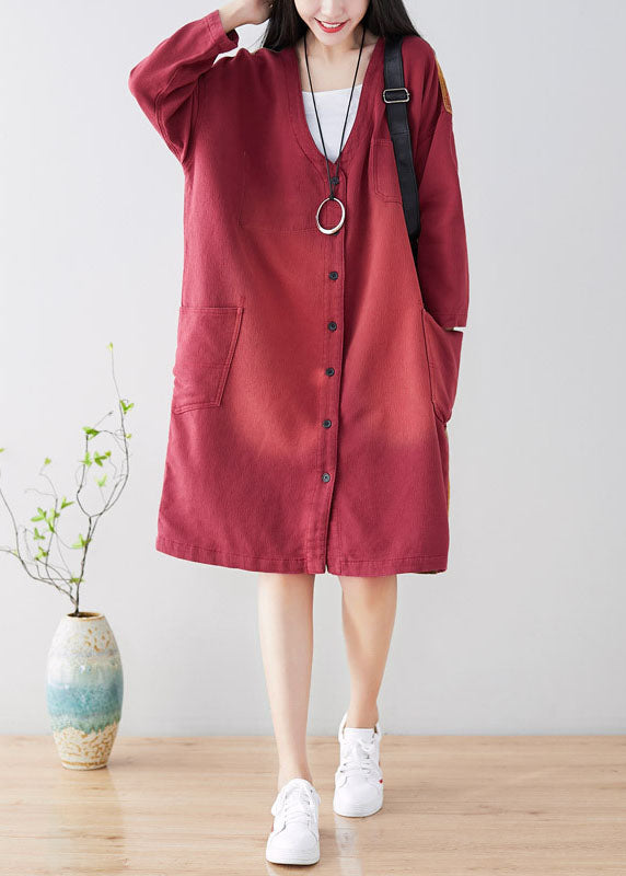 Plus Size French Red Pockets Casual Coat Spring