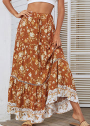 Plus Size Ginger Elastic Waist Patchwork Print Cotton A Line Skirts Summer