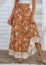 Plus Size Ginger Elastic Waist Patchwork Print Cotton A Line Skirts Summer