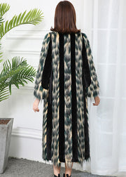 Plus Size Gradient Color Striped Patchwork Faux Leather And Fur Coat Outwear Winter