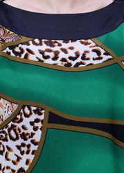 Plus Size Grün Asymmetrisches Design Leopardenmuster Seidenschal Tops Kurzarm