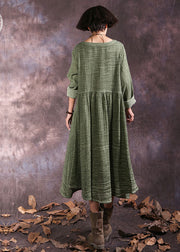 Plus Size Green Button Patchwork Cotton Dress Spring
