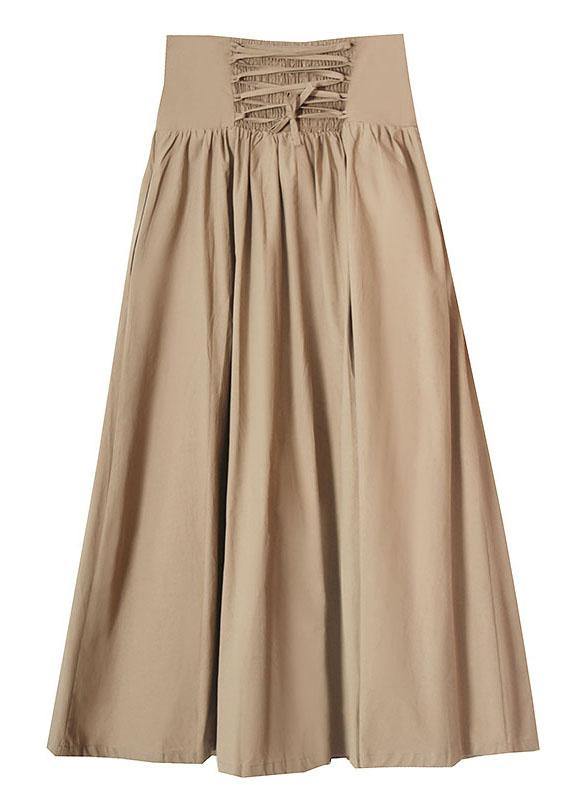 Plus Size Green Cinched Summer Tie Waist Skirt Cotton - SooLinen