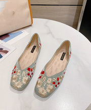 Plus Size Green Embroider Flower Cotton Fabric Flat Feet Shoes