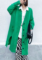 Plus Size Green Hole side open Button Fall Knit Long sleeve Cardigan
